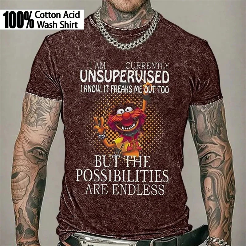 

Футболка мужская с графическим принтом, 100% хлопок, с коротким рукавом, с круглым вырезом, с принтом в виде мультфильма кислоты, горячее тиснение, уличная одежда для отпуска