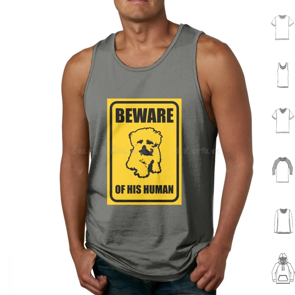 

Beware Of His Human Tank Tops Print Cotton Dog Puppy Pet Cute Watch Out Beware Human Cat Kitten Sign Warning Funny Yellow