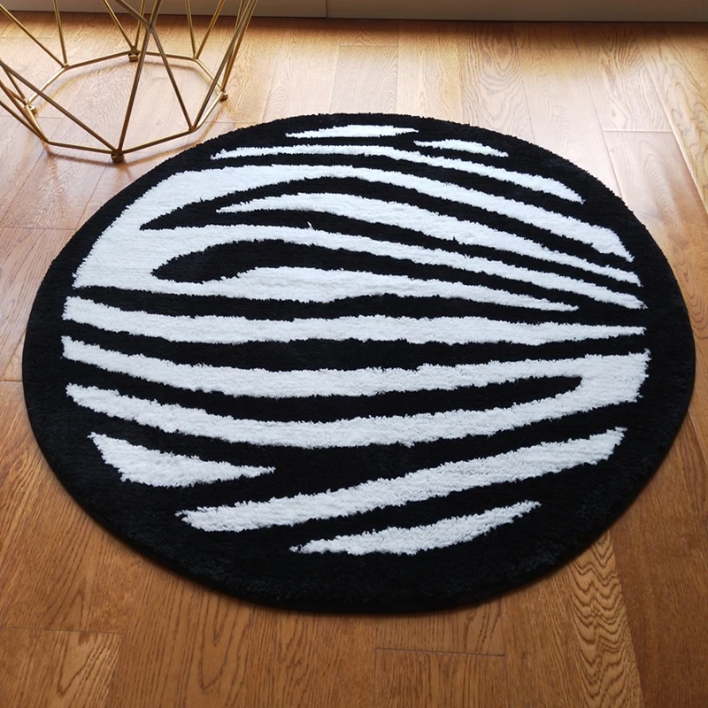 

Black White Zebra Stripes Round Tufting Carpet Coffee Table Area Rug Floor Mats bedroom Bedside Absorbent Non-slip Floormat