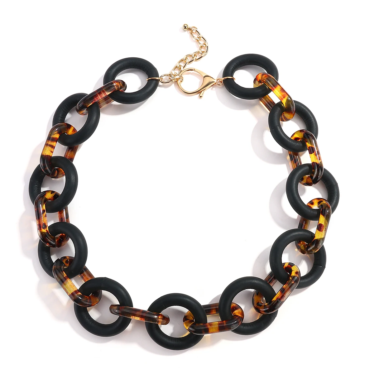 

Amorcome Unique Design Statement Chunky Round Link Acrylic Necklace for Women Female Black Rubber Chains Choker Jewelry Gift