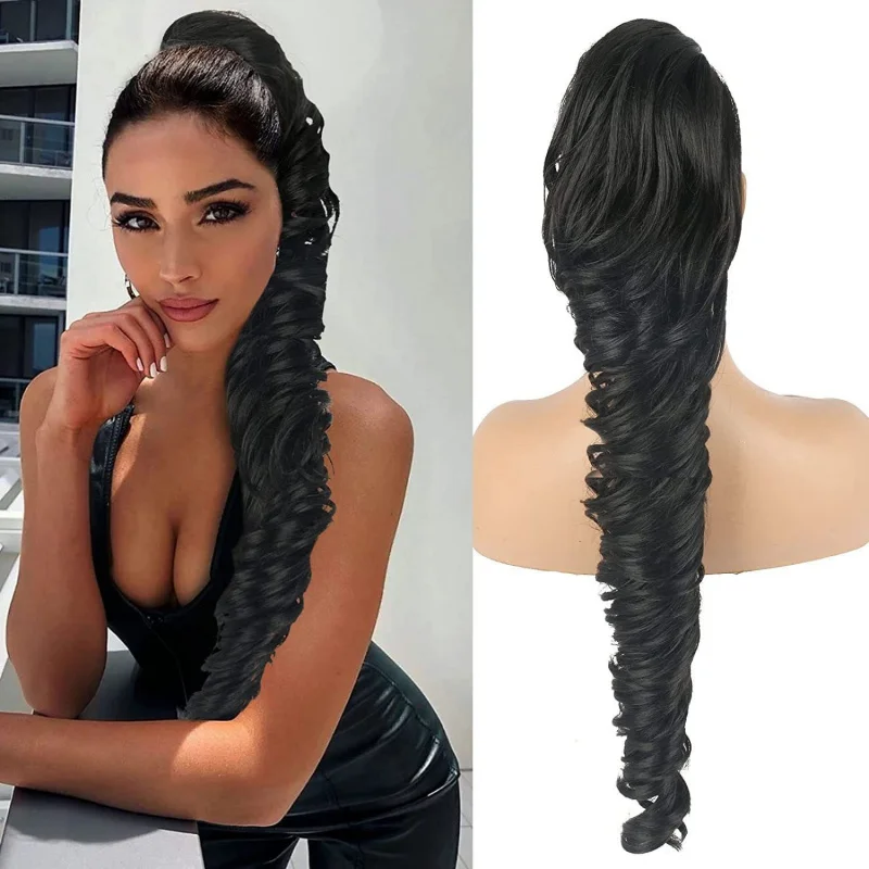 Косплей Парик в европейском и американском стиле Женский черный длинный парик с