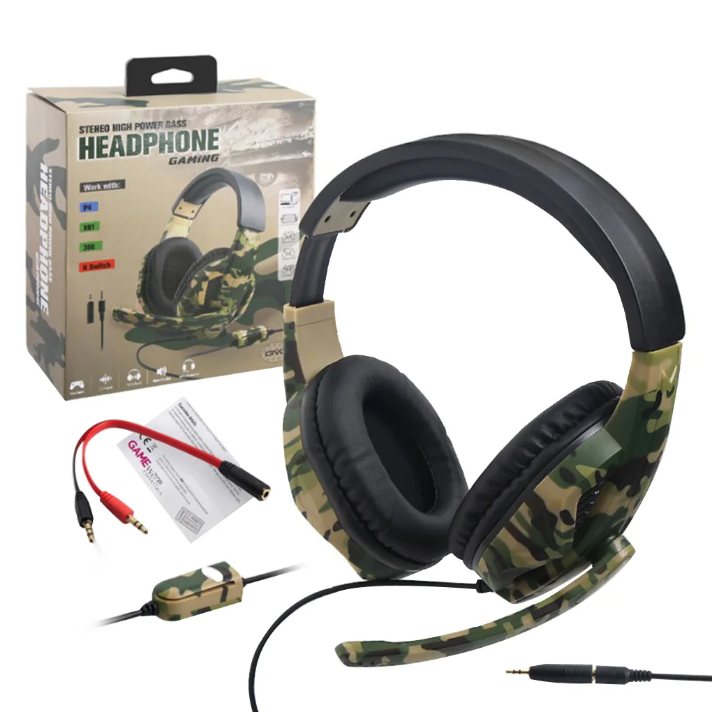 

2022 камуфляжная игровая гарнитура 3,5 мм, проводные наушники с разъемом AUX, игровые наушники с микрофоном для PS4, Xbox One, ПК, телефона
