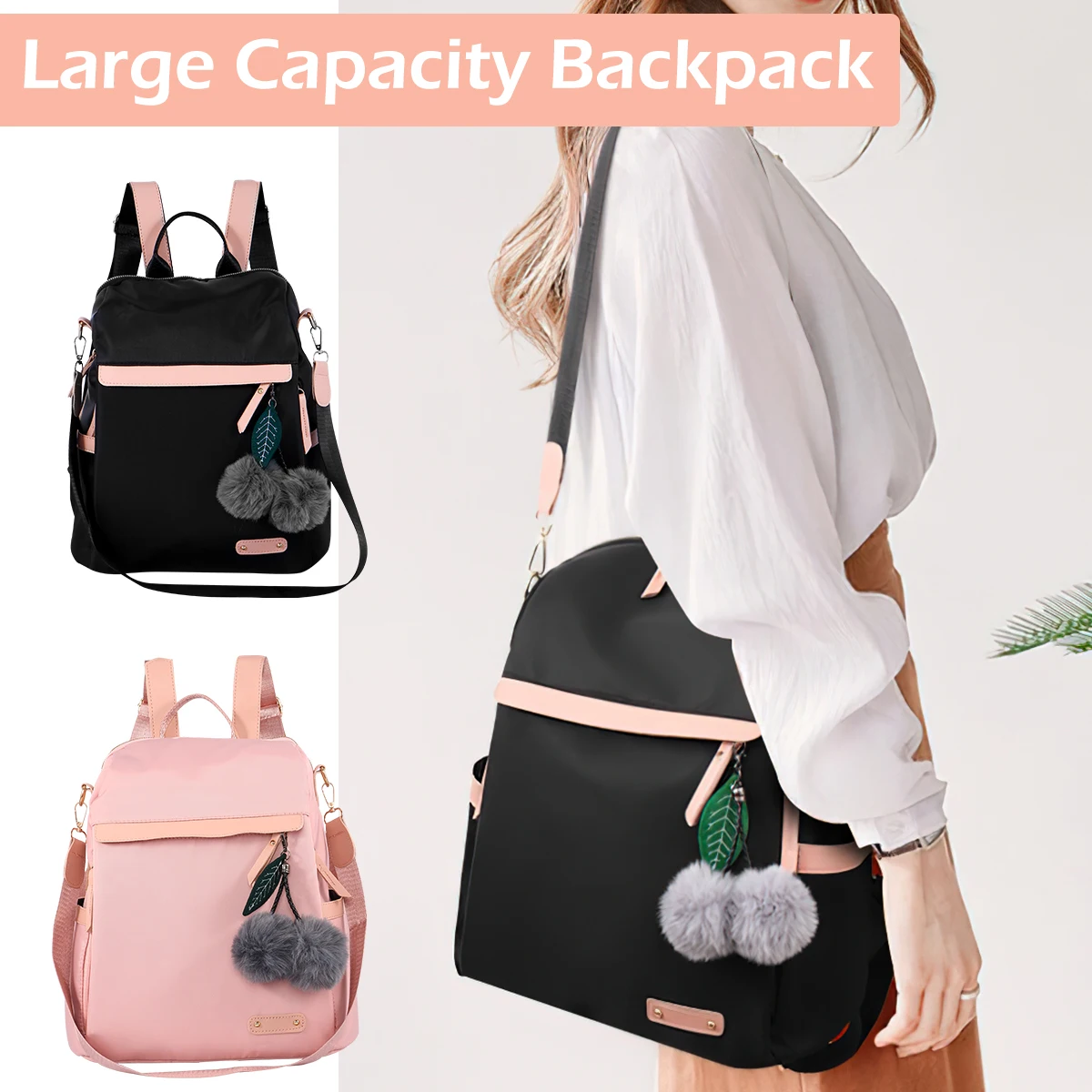 

Girls Backpack Large Capacity Travel Backpack with Adjustable Strap Lightweight School Bookbag with Side Pockets Dual-Purpose