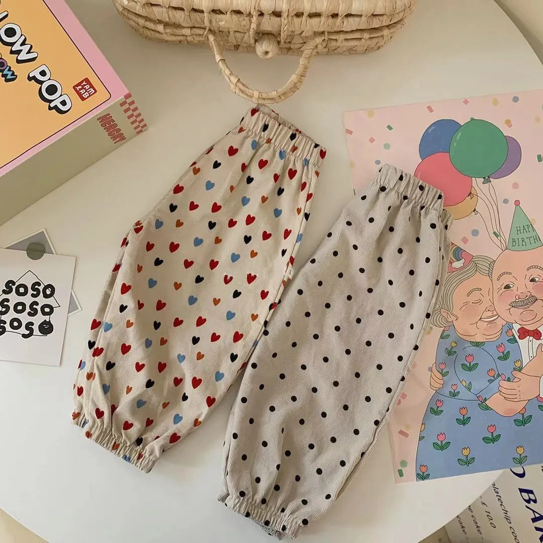 

2022 Autumn New Children Love Print Bind Feet Pants Boy Infant Dot Fashion Trouser Girl Toddler Anti-mosquito Cotton Pant Outfit