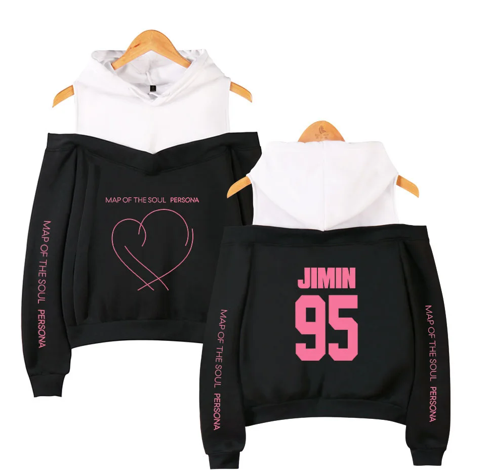 

Map of the soul persona Sweatshirts Hoodies JIMIN RM JUNG KOOK Women hip hop casual off shoulder Hoodies Present For Youth Girls