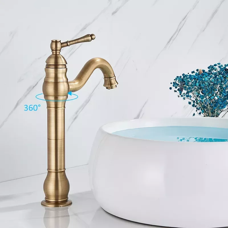 

Antique Brass Basin Faucet 360 Rotation Single Handle Hot Cold Mixer Tap torneiras Bathroom Basin Vessel Sink Faucet Kitchen Tap