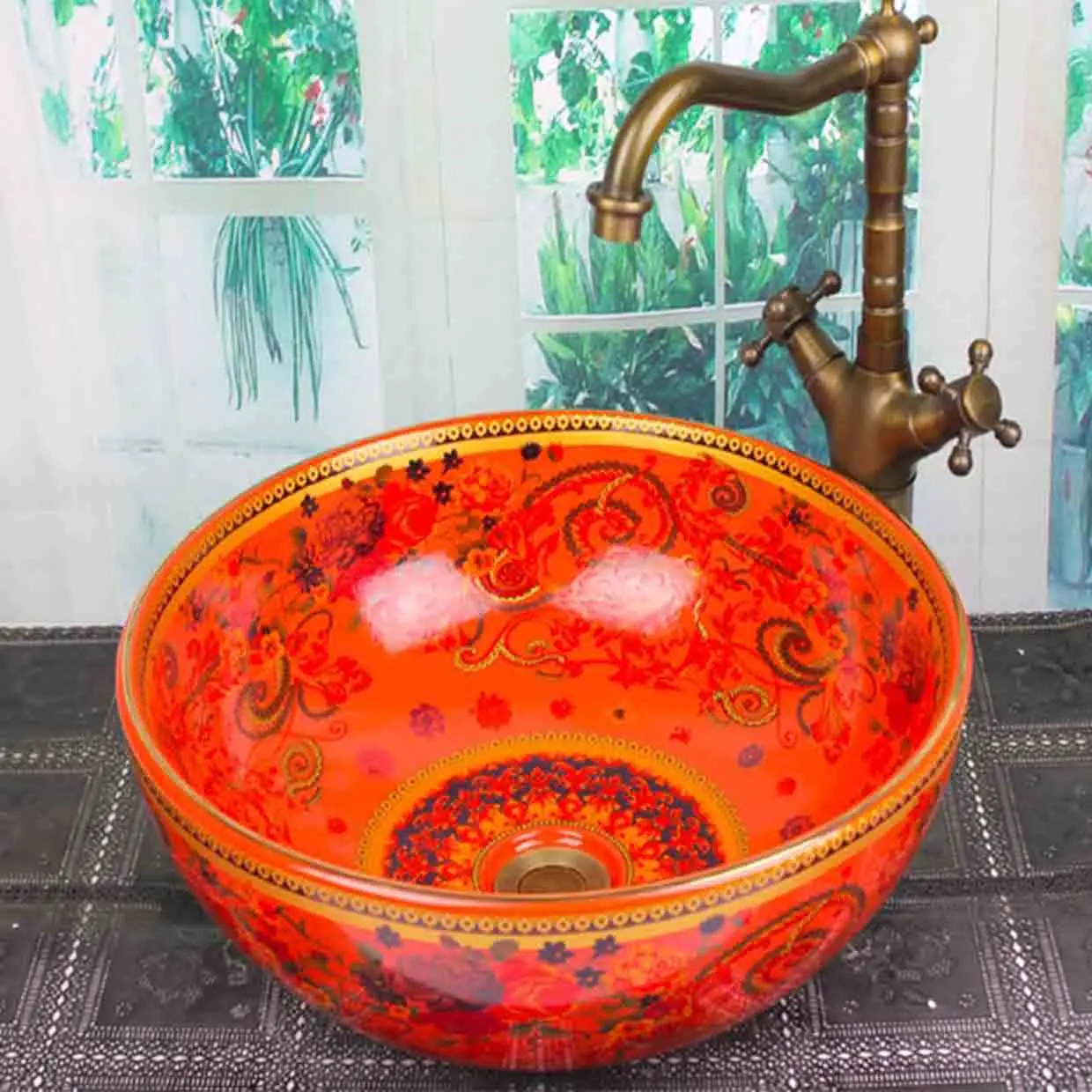 

420*420*150MM Bathroom Ceramic Washbasin Outdoor Washbasin Household Small Size Round Single Basin Countertop Sink