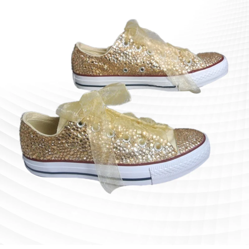 

Yellow low-top rhinestone transparent yellow ribbon street shot fresh handmade rhinestone vulcanized shoes 35-44