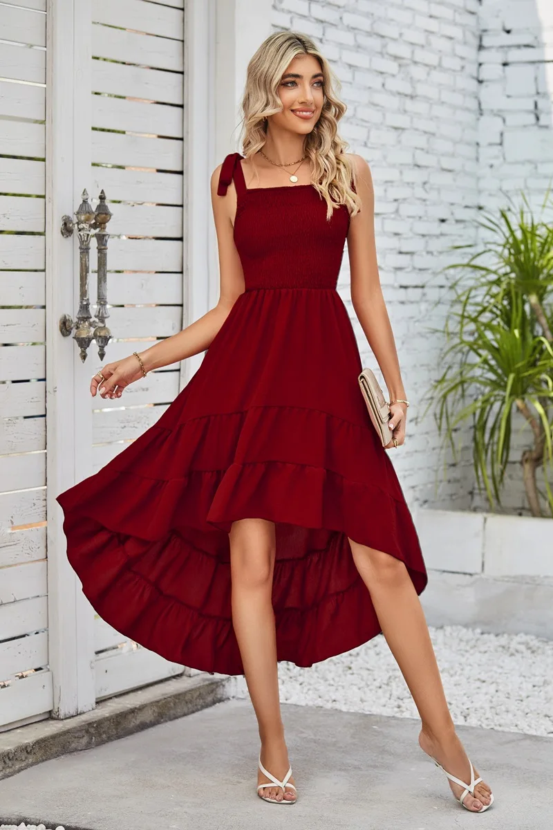 

2023 Summer European and American Women's New Short Front and Long Back Bra Strap Layered Women's Tank Top Skirt