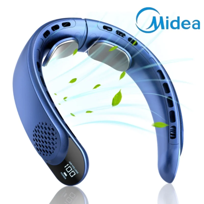 

Шейный вентилятор Midea, турбинный безлопастной дизайн, четырехъядерный процессор, 4000 мАч, цифровой дисплей, USB для улицы, портативный вентилятор, летний подарок