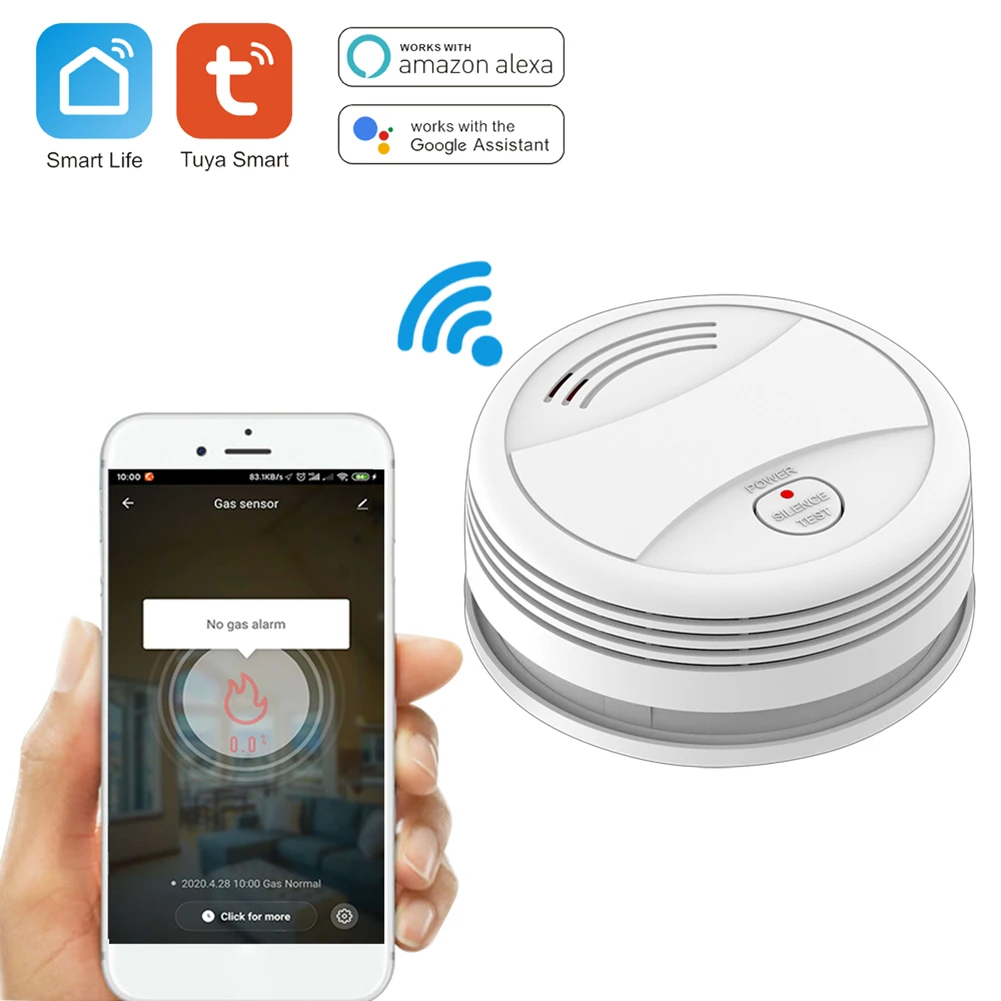 

Смарт-детектор дыма высокой чувствительности, пожарная сигнализация, удаленный мониторинг дыма, Wi-Fi датчик обнаружения дыма для Alexa/Google Home