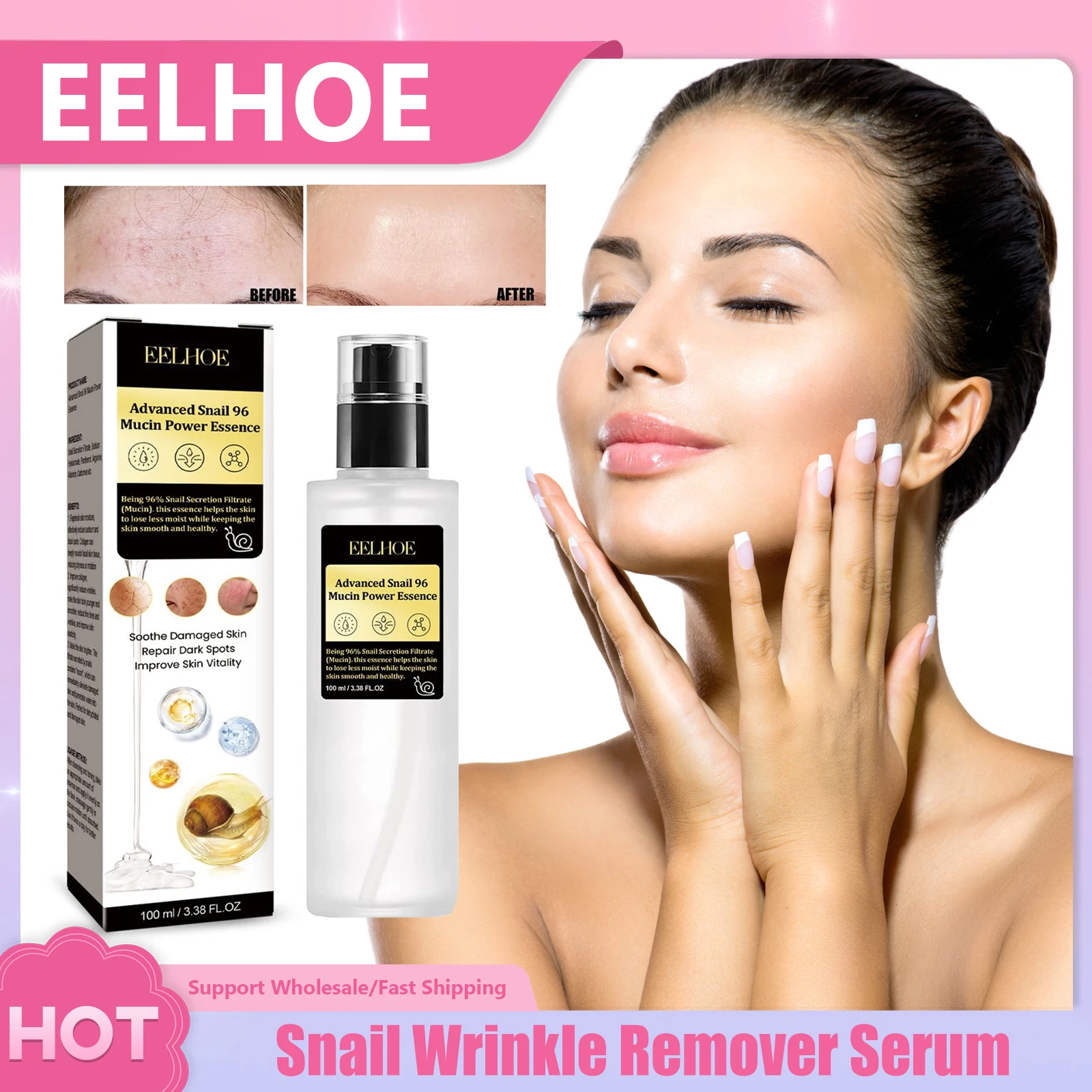 

Snail Wrinkle Remover Serum Anti Fine Lines Reduce Dark Spot Nourishing Moisturizing Soothe Damaged Skin Hyaluronic Acid Essence