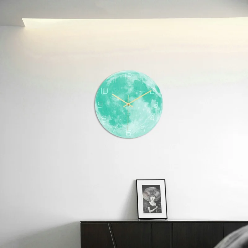 

Cc114 Luminous Moon Wall Clock Planet Acrylic Material Uv Printing Clock Study Bedroom and Living Room Decoration