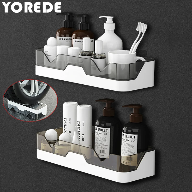 

Waterproof Wall-mounted Plastic Storage Shelf Fashion Simple Style Shower Organizer Rack Kitchen And Bathroom Storage Holder