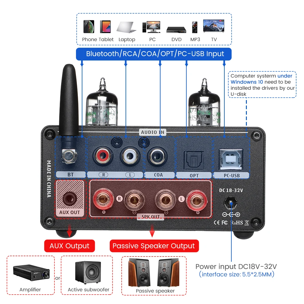AIYIMA аудио T9 Pro стерео вакуумный трубчатый усилитель Bluetooth 5 1 QCC3031 Aptx USB DAC COAX OPT HiFi