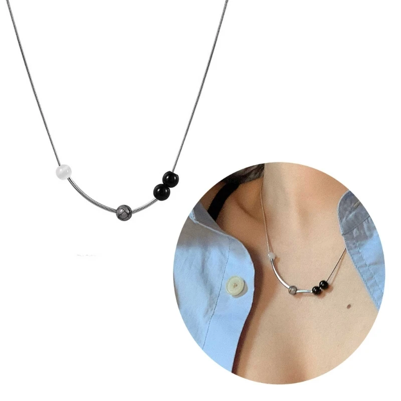 

Korean Round Bead Chain Ink Opal Bead Pendant Necklace Ins Clavicle Chain