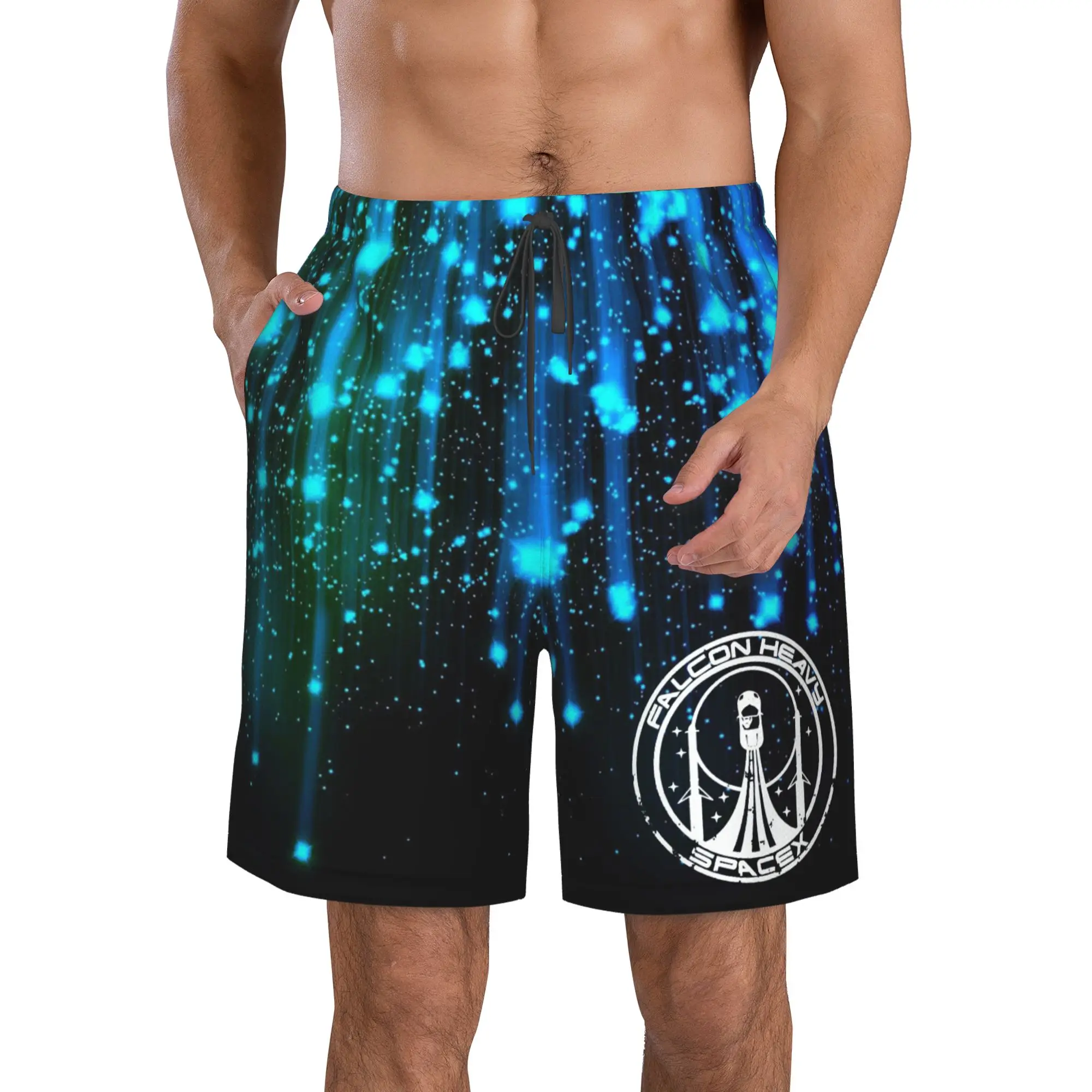 

Falcon Heavy Spacex Swim Trunks Men Quick Dry Swim Shorts Stretch Water Beach Shorts with Compression Liner Zipper Pocket S
