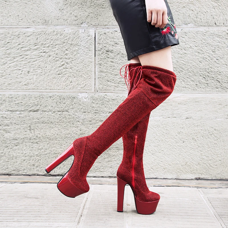

2022 Winter Fashion Ladies Silver Thigh High Boots Bling Luxury Shoes Women Designers Platform High Heels Woman Long Boots