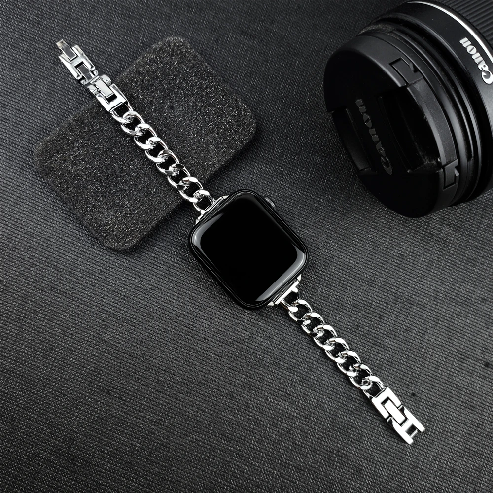 Ремешок из нержавеющей стали для Apple Watch тонкий регулируемый металлический