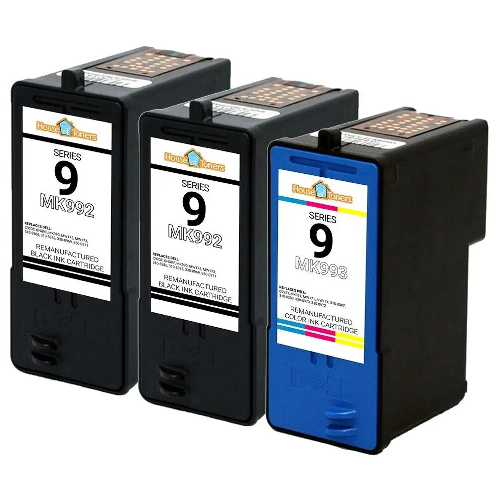 

3 Pk For Dell MK992 MK993 Series 9 #9 Black & Color Ink Cartridges MK990 MK991