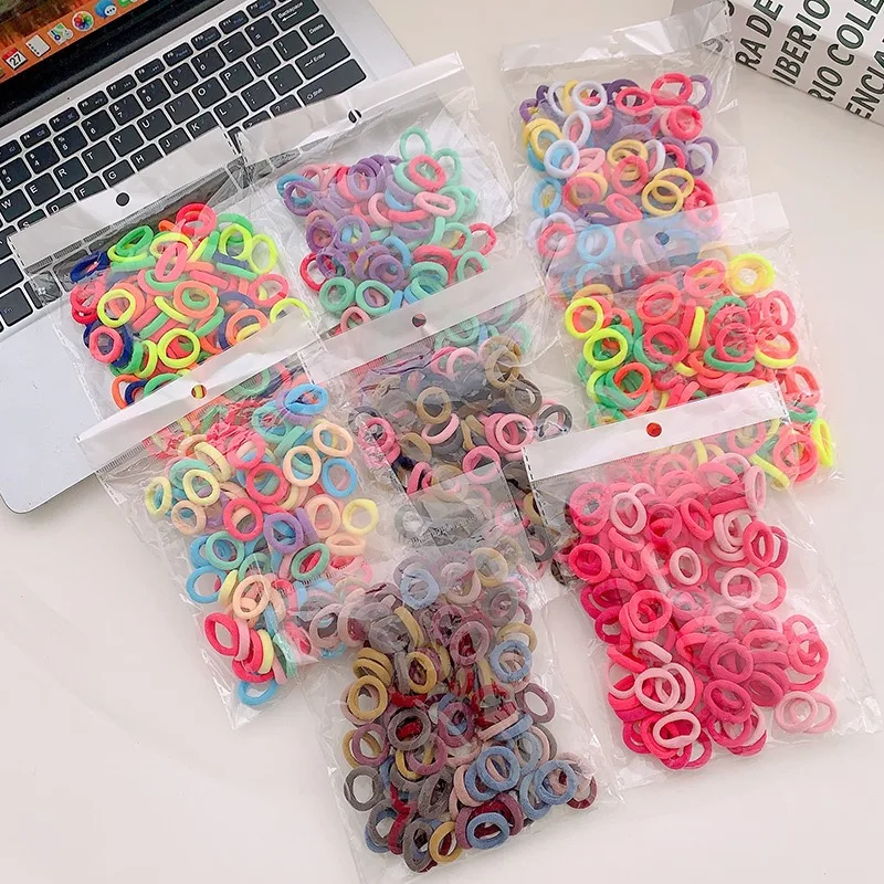 

100Pcs/Lot Girls Hair Accessories Bag Set Durable Towel Rings Elastic Rubber Bands Head Rope Solid Color Cute Children Headdress