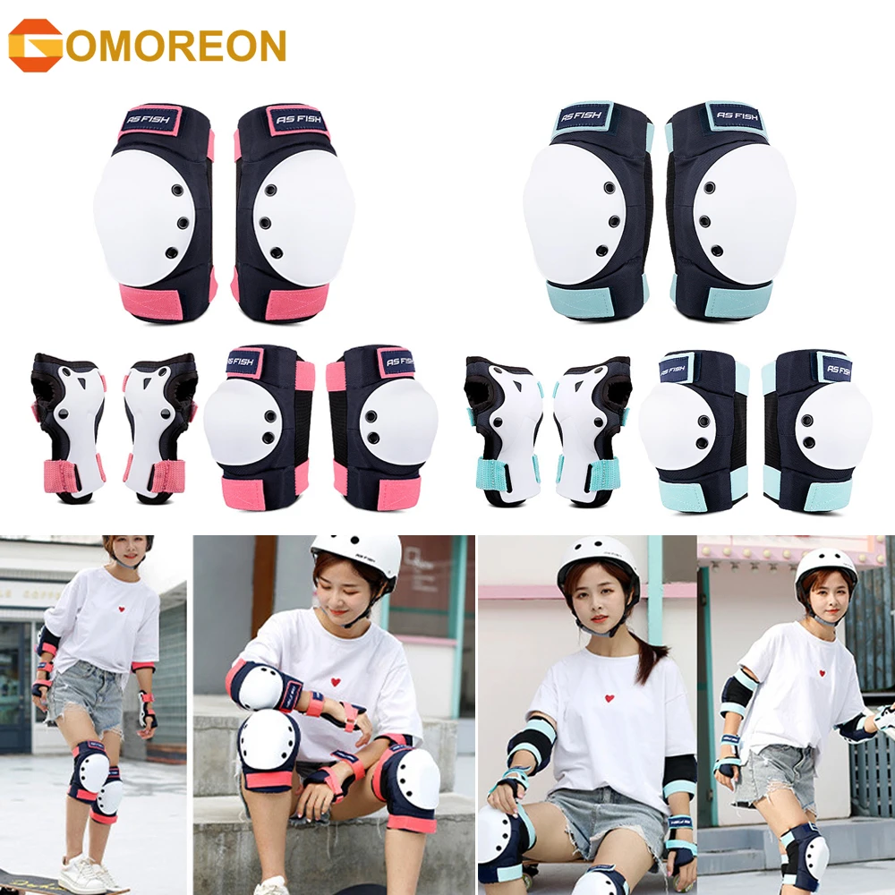 GOMOREON 6Pcs/Set Knee Pads Elbow Pads Wrist Guards Sports Protective Gear for Skateboarding Roller Skating Cycling BMX Bicycle