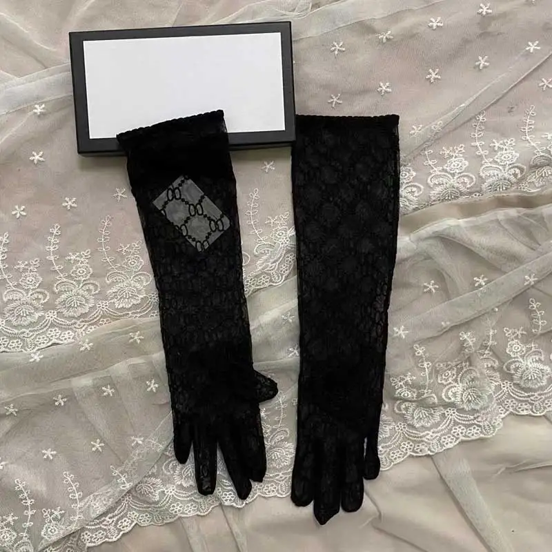 

women lace letter long gloves luxury brand see through gloves Finger Long Gloves Mesh Thin Breathable Mittens party