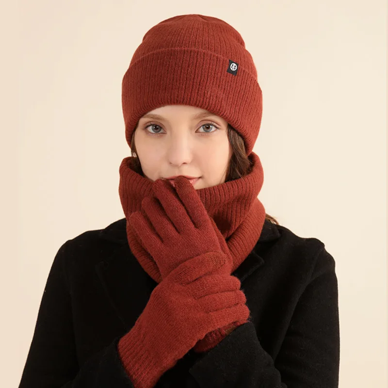 

Alpaca Wool Warm Winter Wool Hat Scarf Gloves Three Piece Windproof Knitted Hat Three Piece Set