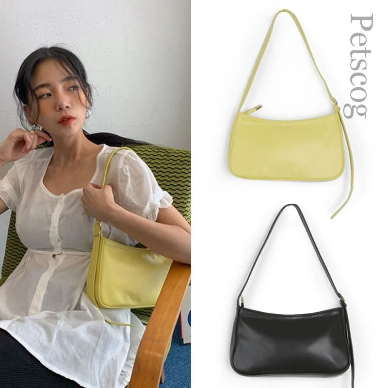 

Glossy Pu Leather Handbags For Ladies Solid Color Zipper Square Underarm Hobo Clutch Purse Fashion Casual Women's Shoulder Bags