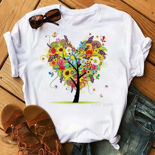 

WVIOCE Hot Selling Women T-shirt Love Tree Print Female Short Sleeved Tops Casual Plus Size Round Neck Women's Clothes 34530
