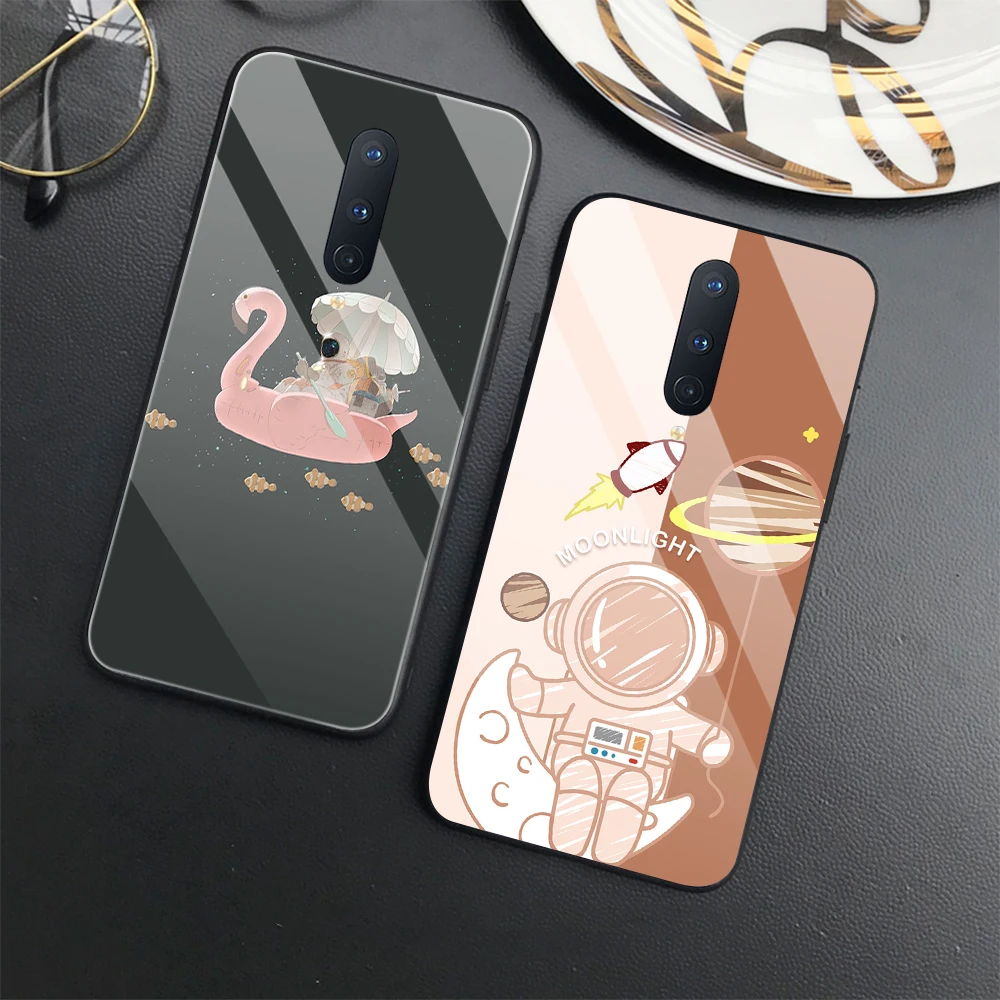 

Cartoon Cute Astronaut Case for OnePlus 8 9 7 10 Pro 7T 8T 9Pro 9RT 9R 5 5T 6 6T Nord N20 N10 2 5G N100 Glass Back Cover Fundas