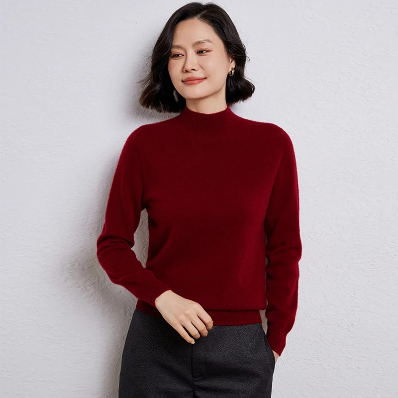 Женский свитер из 100% чистой шерсти полуводолазка вязаный пуловер повседневные