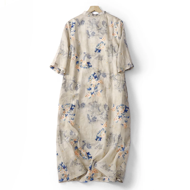 Винтажное длинное платье-Ципао высокого качества с V-образным вырезом женское