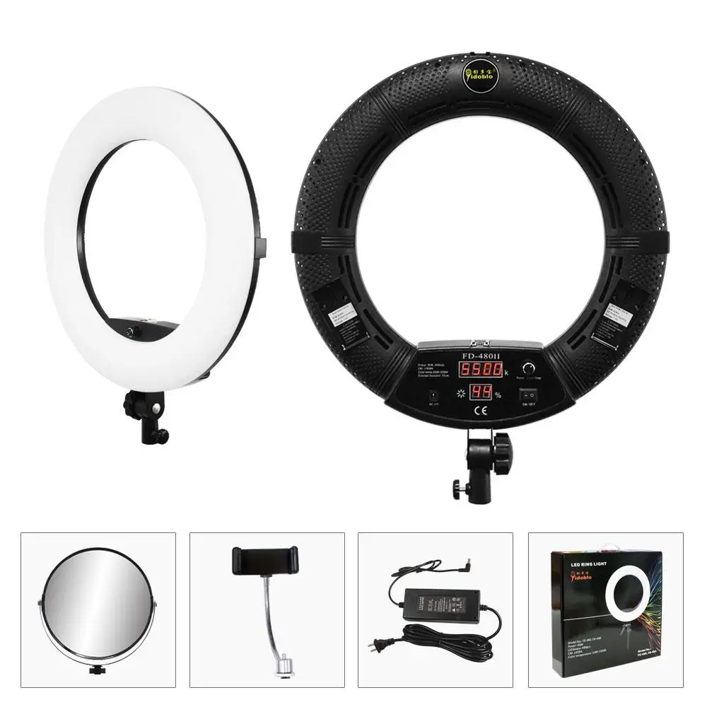 

Yidoblo FD-480II black Bi-color Photo Studio Ring светильник LED Video Lamp Photo Day светильник ing 96W 5500K 480LED цифровые лампы светильник s