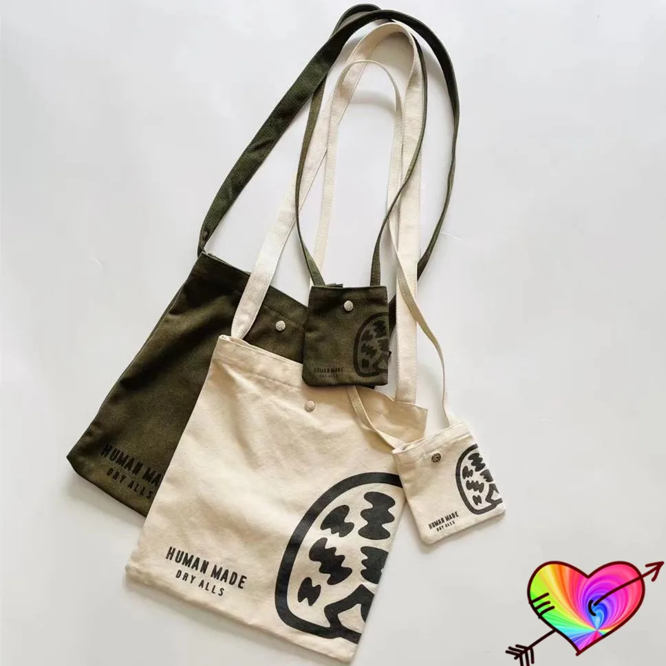 

Two Sizes HUMAN MADE Polar Bear Backpacks Men Women High Quality Canvas Human Made Bag Cartoon Logo Bag