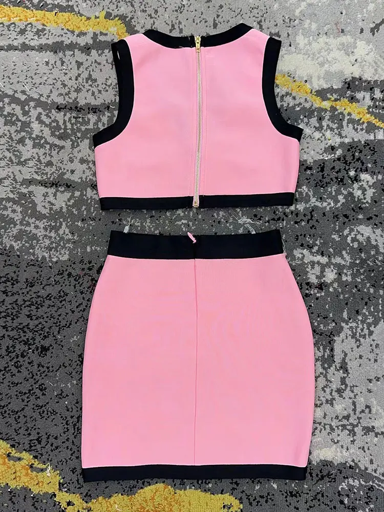 Женский Комплект из 3-х предметов Привлекательный розовый бандажный мини-костюм