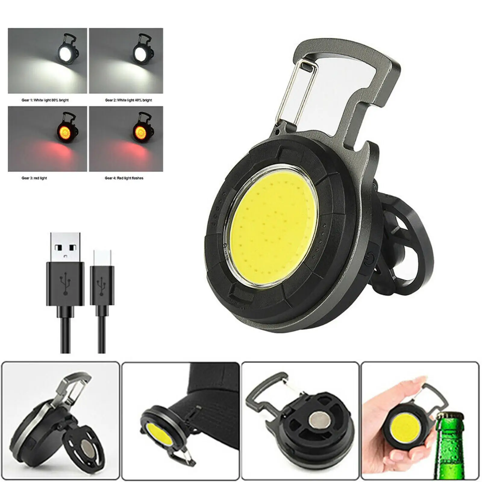 

Rechargeable Emergency LED Flashlight Strong Magnetic Portable Mini-Work Light Bright COB Outdoor Multi-function Keychain Light