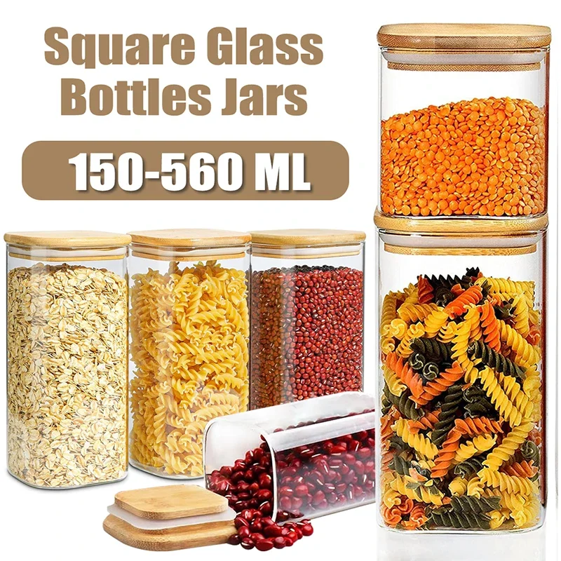 Квадратные стеклянные бутылки 150-560 мл, банки для хранения конфет ...