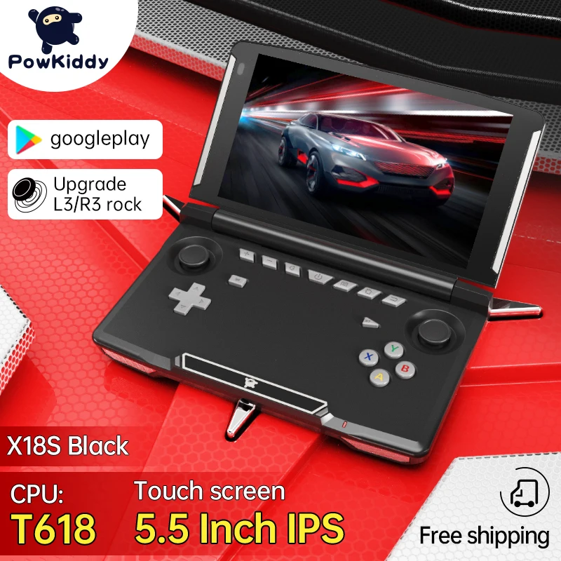 Портативная игровая консоль POWKIDDY X18S 5 дюйма IPS экран черная версия Android 11 L3 + R3