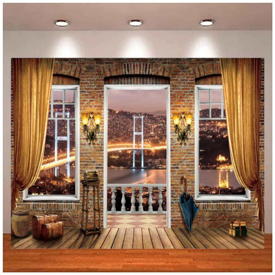 Фотофоны для старого кирпичного дома деревянная фотография Ночной городской