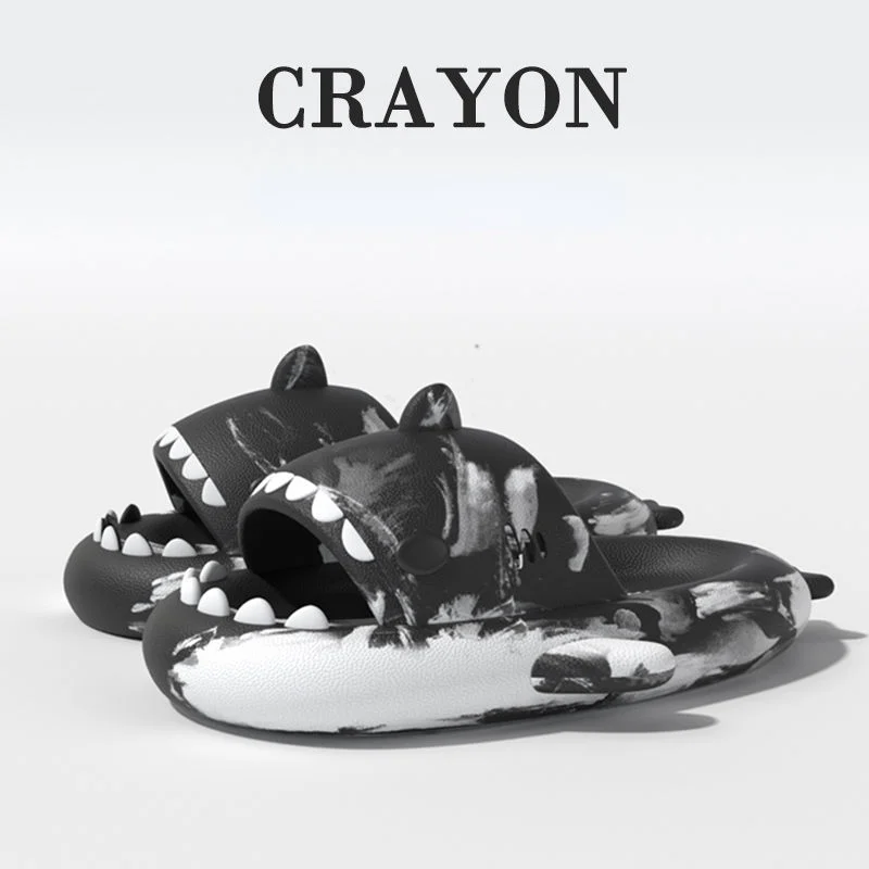 2023 Graffiti Cloudy Shark Slippers For Women Men Fashion Slippers Home Couple Thick Soled Non-slip  Outdoor Flip Flops Slides