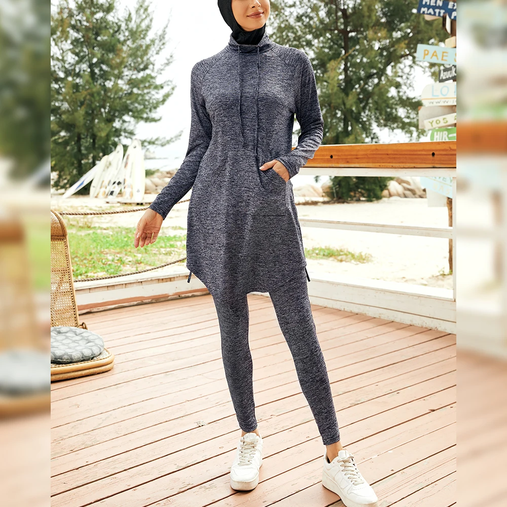 

New Simple Tight Swimsuit Conservative Full Surrounding Gray Beachwear Muslim Swimwear Wading Sports Suit Seaside