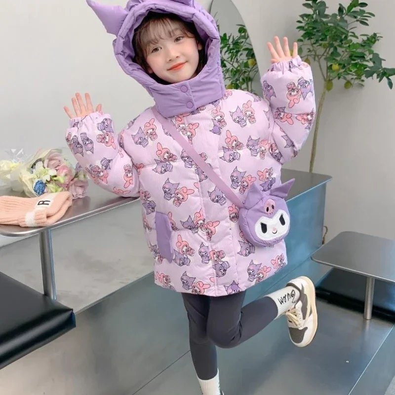 Sanrio хлопковое пальто Kuromi для девочек зимнее новое стильное светящееся модное