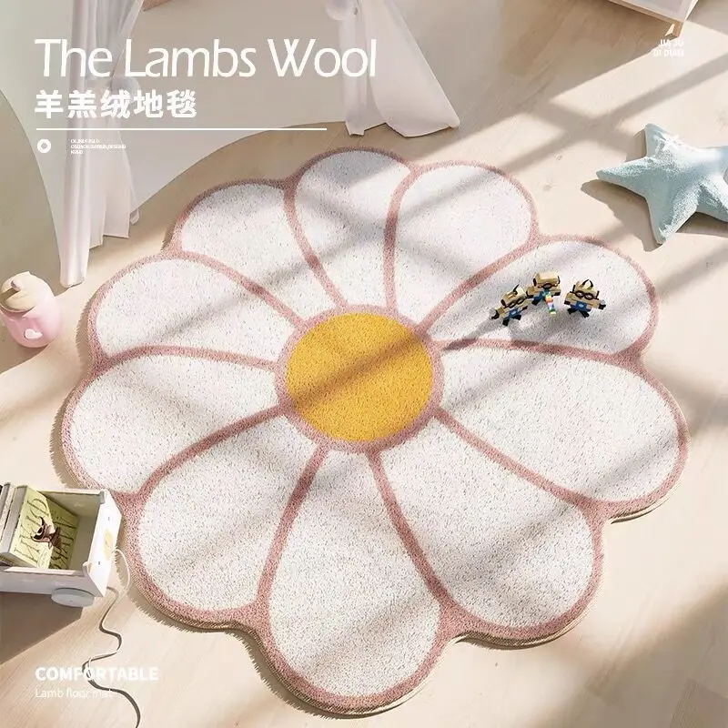 

Modern Children's Room Wool Round Carpet Decoration Home Round Dressing Table Carpet Bedroom Floor Mat Washable Living Room Rugs