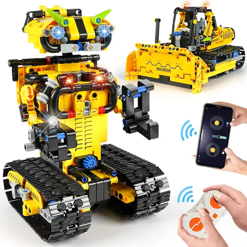 

HOGOKIDS Technical Remote Controlled RC Robot Building Block for Children 730 Pieces 2-in-1 Bulldozer with App Construction Toy
