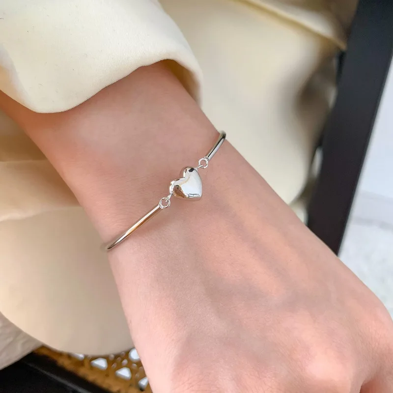 

925 Sterling Silver Friendship Bracelet Heart Fashion Chain Linked For Women Girl Charm Bangle Wedding Jewelry Gift sl462