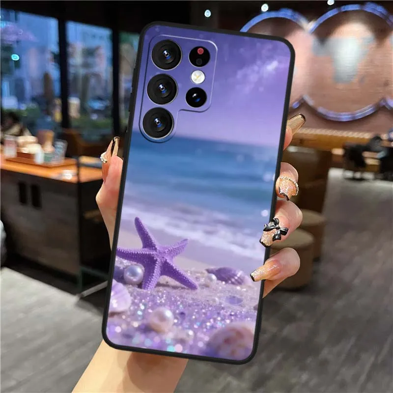 Фото Красивый чехол с морским узором для Samsung Galaxy S25 S24 S23 S22 S21 S20 S10 S9 S8 FE Lite Ultra Plus 5G, черный чехол для телефона №4