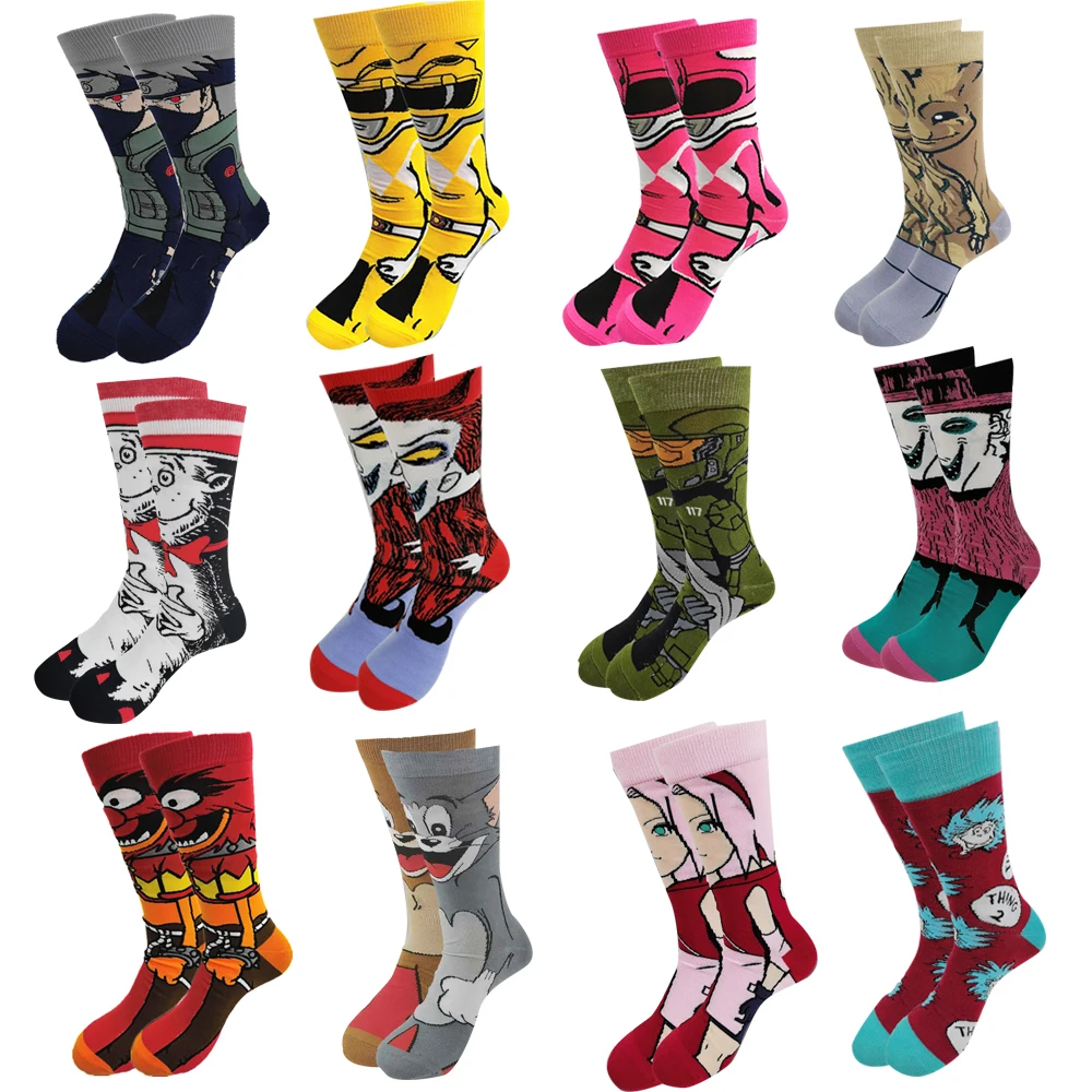 

Cartoon Mens Socks Fashion Funny Anime Socks Men Combed Cotton Unisex Skateboard Crazy Novelty Happy Sokken Designer Socks
