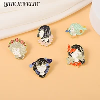 cute young girl enamel pins women lady custom flower metal brooches badge jacket backpack accessories gift women men jewelry