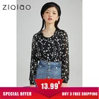 ZIQIAO, японская женская черная шифоновая рубашка с маргаритками, дизайнерские топы с вырезом